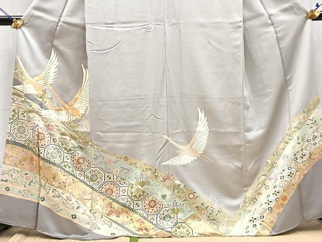 平和屋着物●豪華色留袖　駒刺繍　皮下更紗花文　金彩　正絹　逸品　BAAY9179yc