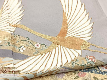 平和屋着物●豪華色留袖　駒刺繍　皮下更紗花文　金彩　正絹　逸品　BAAY9179yc