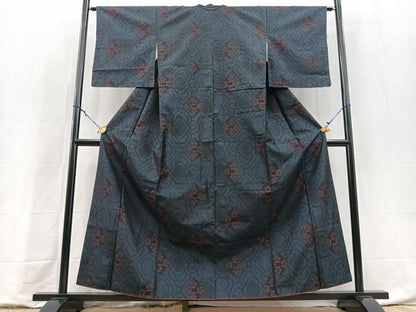平和屋着物■本場大島紬　幾何学花文　正絹　逸品　BAAY9187yc