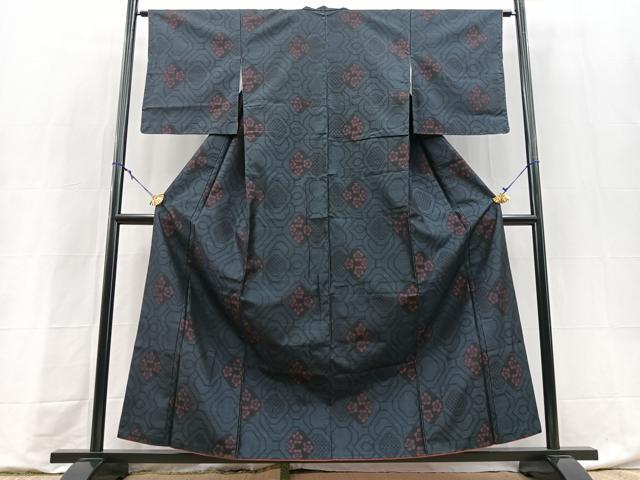 平和屋着物■本場大島紬　幾何学花文　正絹　逸品　BAAY9187yc