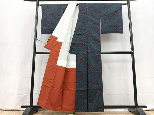 平和屋着物■本場大島紬　幾何学花文　正絹　逸品　BAAY9187yc