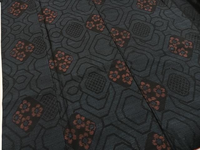 平和屋着物■本場大島紬　幾何学花文　正絹　逸品　BAAY9187yc