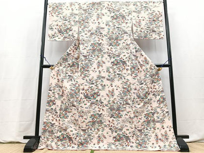 平和屋着物●上質な小紋　松竹梅風景文　ロング丈　正絹　逸品　未使用　BAAY9207yc