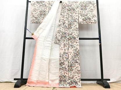 平和屋着物●上質な小紋　松竹梅風景文　ロング丈　正絹　逸品　未使用　BAAY9207yc