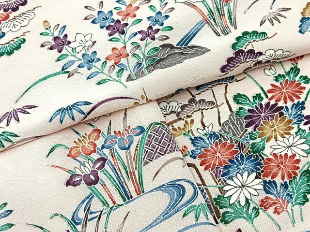 平和屋着物●上質な小紋　松竹梅風景文　ロング丈　正絹　逸品　未使用　BAAY9207yc