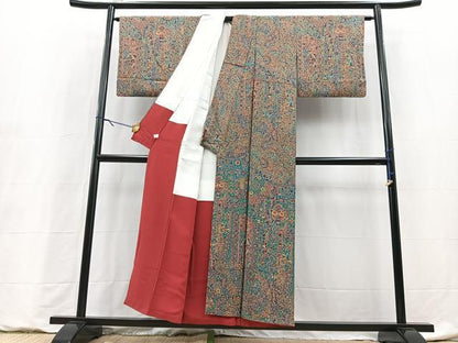 平和屋着物■訪問着　切嵌更紗花文　正絹　逸品　BAAY9208yc