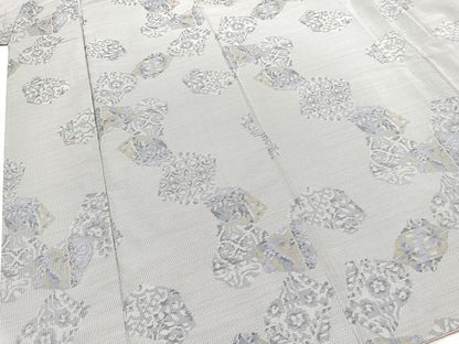 平和屋着物●本場大島紬　白大島　総絣　切嵌花文　正絹　逸品　BAAY9212yc