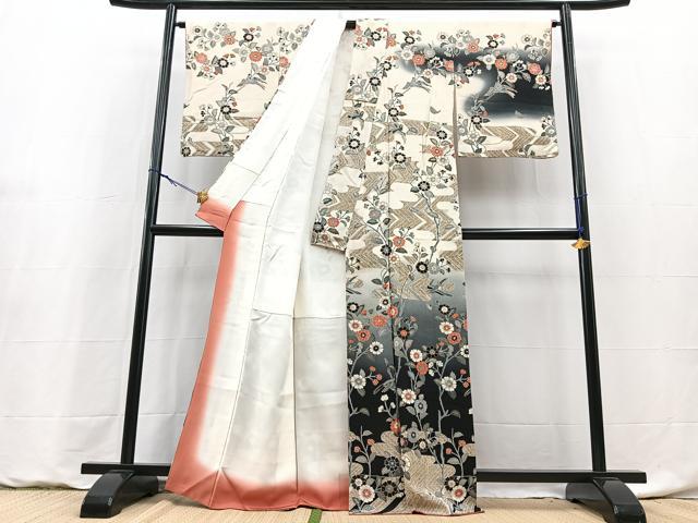 平和屋着物●訪問着　花鳥文　鬼しぼ縮緬　正絹　逸品　BAAY9214yc