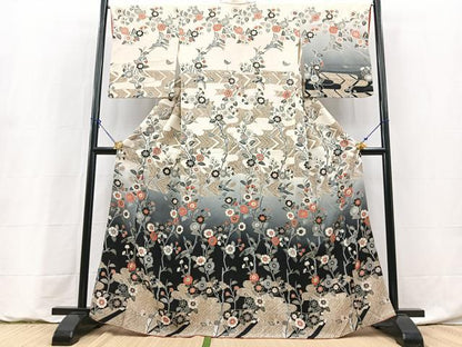 平和屋着物●訪問着　花鳥文　鬼しぼ縮緬　正絹　逸品　BAAY9214yc