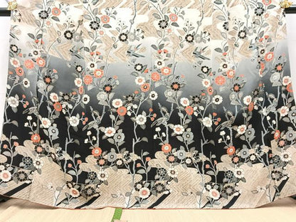 平和屋着物●訪問着　花鳥文　鬼しぼ縮緬　正絹　逸品　BAAY9214yc