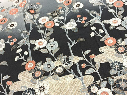 平和屋着物●訪問着　花鳥文　鬼しぼ縮緬　正絹　逸品　BAAY9214yc