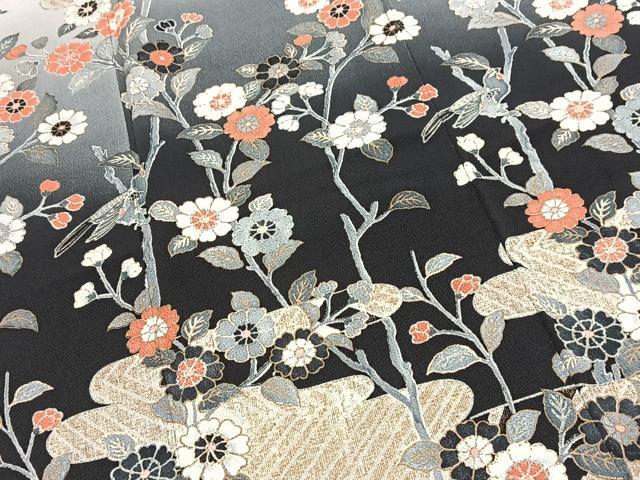 平和屋着物●訪問着　花鳥文　鬼しぼ縮緬　正絹　逸品　BAAY9214yc