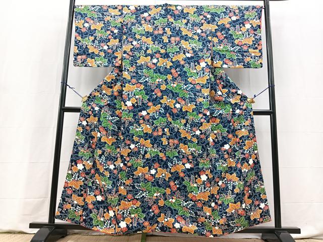 平和屋着物■上質な小紋　花唐草文　正絹　逸品　BAAY9219yc
