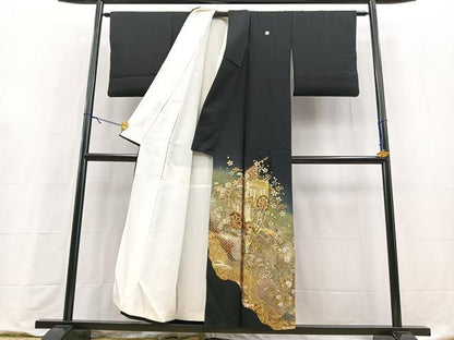 平和屋着物■豪華黒留袖　作家物　御所車流水花文　暈し染め　金銀彩　正絹　逸品　BAAY9221yc