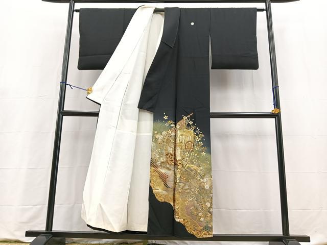平和屋着物■豪華黒留袖　作家物　御所車流水花文　暈し染め　金銀彩　正絹　逸品　BAAY9221yc
