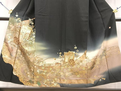 平和屋着物■豪華黒留袖　作家物　御所車流水花文　暈し染め　金銀彩　正絹　逸品　BAAY9221yc