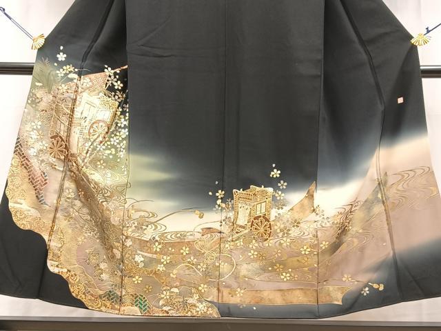 平和屋着物■豪華黒留袖　作家物　御所車流水花文　暈し染め　金銀彩　正絹　逸品　BAAY9221yc