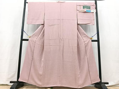 平和屋着物●上質な色無地　京草木染　紗綾形地紋　紅藤色　反端付き　正絹　逸品　未使用　BAAY9222yc