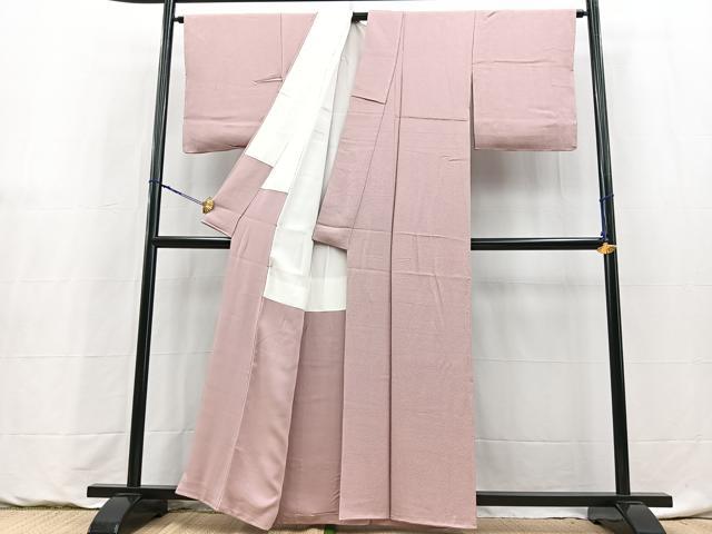 平和屋着物●上質な色無地　京草木染　紗綾形地紋　紅藤色　反端付き　正絹　逸品　未使用　BAAY9222yc