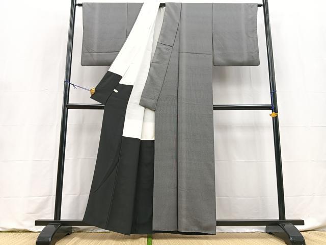 平和屋着物●江戸小紋　万筋　黒色×桔梗鼠色　そめの近江謹製　正絹　逸品　BAAY9225yc