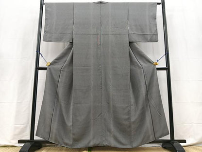 平和屋着物●江戸小紋　万筋　黒色×桔梗鼠色　そめの近江謹製　正絹　逸品　BAAY9225yc