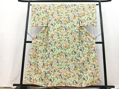 平和屋着物●上質な小紋　型染め　草花文　正絹　逸品　BAAY9227yc