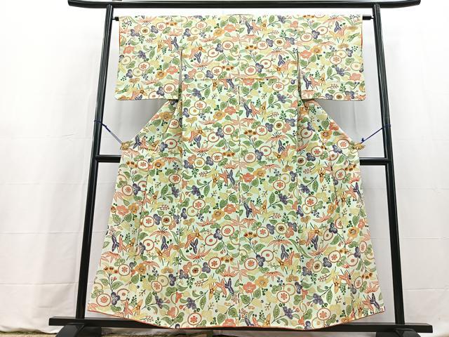 平和屋着物●上質な小紋　型染め　草花文　正絹　逸品　BAAY9227yc
