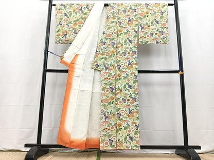 平和屋着物●上質な小紋　型染め　草花文　正絹　逸品　BAAY9227yc