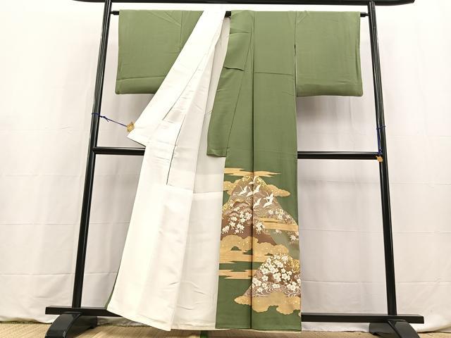 平和屋着物■豪華色留袖　刺繍　飛鶴風景文　金彩　銀糸　正絹　逸品　BAAY9231yc