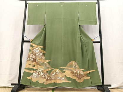 平和屋着物■豪華色留袖　刺繍　飛鶴風景文　金彩　銀糸　正絹　逸品　BAAY9231yc