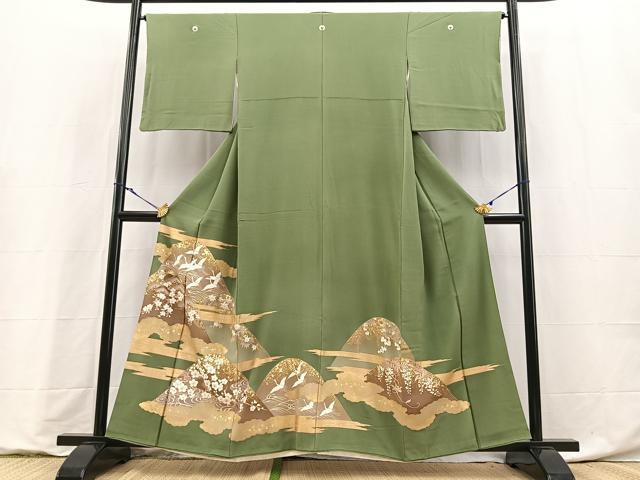 平和屋着物■豪華色留袖　刺繍　飛鶴風景文　金彩　銀糸　正絹　逸品　BAAY9231yc