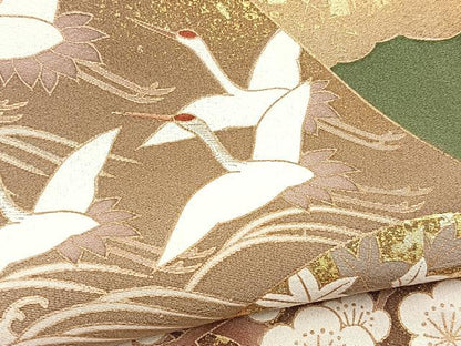 平和屋着物■豪華色留袖　刺繍　飛鶴風景文　金彩　銀糸　正絹　逸品　BAAY9231yc
