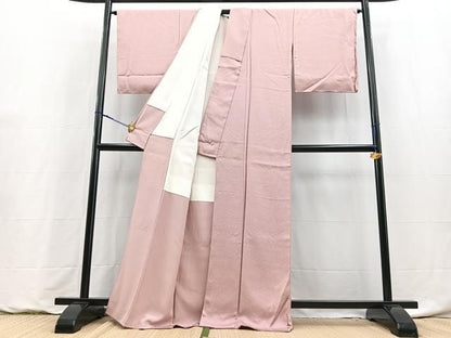 平和屋着物●京加賀友禅　百貫達雄監修　色無地　霞地紋　薄柿色　証紙付き　正絹　逸品　BAAY9232yc
