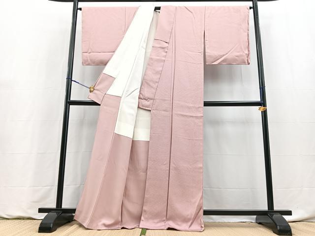 平和屋着物●京加賀友禅　百貫達雄監修　色無地　霞地紋　薄柿色　証紙付き　正絹　逸品　BAAY9232yc