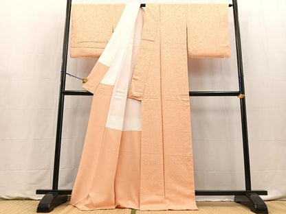 平和屋着物●上質な色無地　草花地紋　洒落柿色　正絹　逸品　未使用　BAAY9238yc
