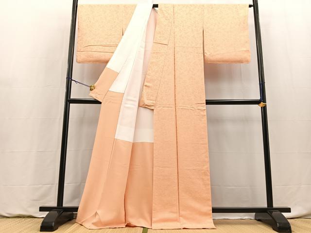平和屋着物●上質な色無地　草花地紋　洒落柿色　正絹　逸品　未使用　BAAY9238yc