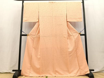 平和屋着物●上質な色無地　草花地紋　洒落柿色　正絹　逸品　未使用　BAAY9238yc