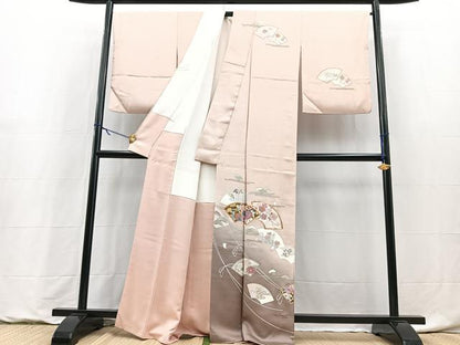 平和屋着物●訪問着　駒刺繍　地紙花文　暈し染め　金彩　正絹　逸品　BAAY9241yc