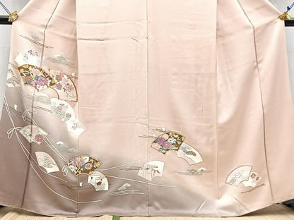 平和屋着物●訪問着　駒刺繍　地紙花文　暈し染め　金彩　正絹　逸品　BAAY9241yc