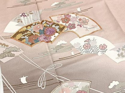 平和屋着物●訪問着　駒刺繍　地紙花文　暈し染め　金彩　正絹　逸品　BAAY9241yc