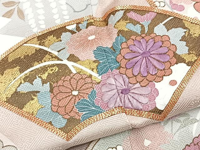 平和屋着物●訪問着　駒刺繍　地紙花文　暈し染め　金彩　正絹　逸品　BAAY9241yc