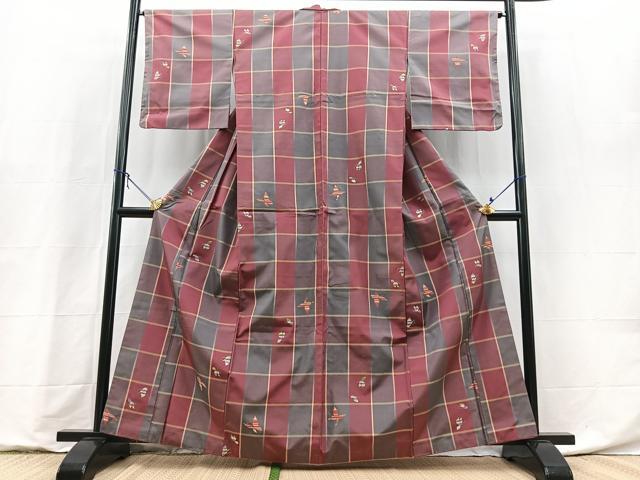 平和屋着物■上質な紬　舞蝶文　正絹　逸品　BAAY9243yc