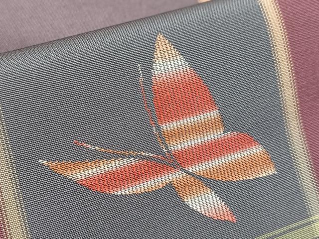 平和屋着物■上質な紬　舞蝶文　正絹　逸品　BAAY9243yc