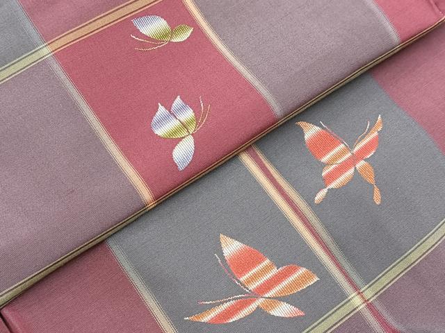 平和屋着物■上質な紬　舞蝶文　正絹　逸品　BAAY9243yc