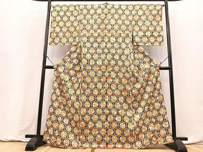 平和屋着物■上質な小紋　亀甲草花文　金彩　正絹　逸品　BAAY9247yc