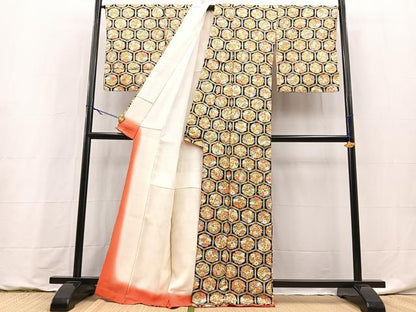 平和屋着物■上質な小紋　亀甲草花文　金彩　正絹　逸品　BAAY9247yc