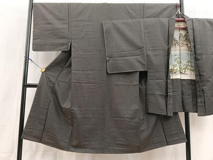 平和屋着物■男性　紬　アンサンブル　100亀甲　総詰め　正絹　逸品　BAAY9253yc