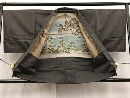 平和屋着物■男性　紬　アンサンブル　100亀甲　総詰め　正絹　逸品　BAAY9253yc