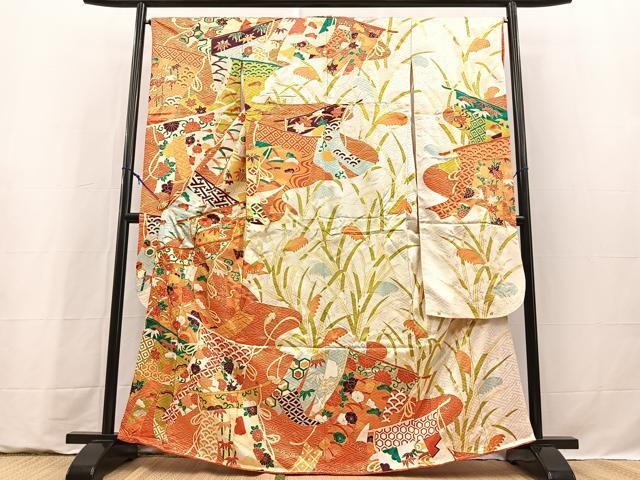平和屋着物■豪華振袖　駒刺繍　几帳花文　金彩　正絹　逸品　BAAY9261yc