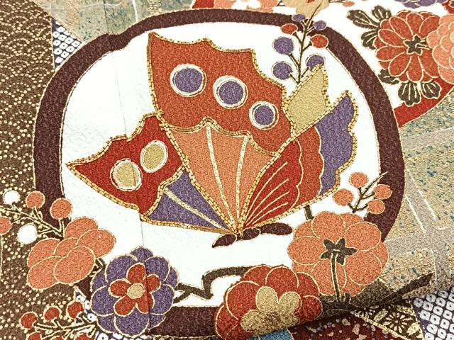 平和屋着物●豪華振袖　駒刺繍　花蝶文　暈し染め　黒地　金彩　正絹　逸品　BAAY9269yc